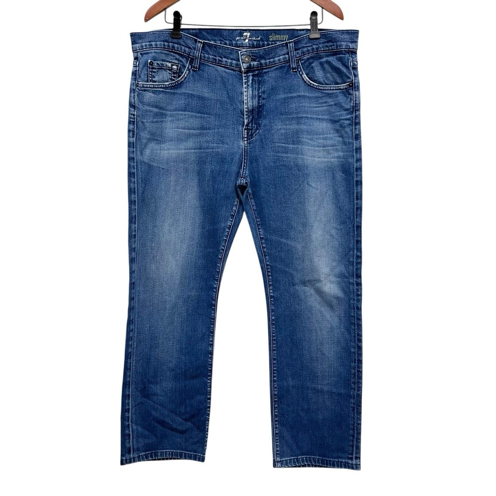 7 For All Mankind Men's Sz 40 Straight Leg Blue Denim "Slimmy" Stretch Jeans euc